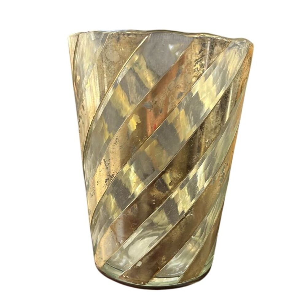 Pottery Barn Mercury Glass Votive Candle Holder‎ Striped Candy Cane Silver Clear